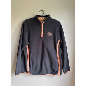 Harley Davidson Womens Sweater Half Zip Pullover Mock Neck Fleece Black XL‎